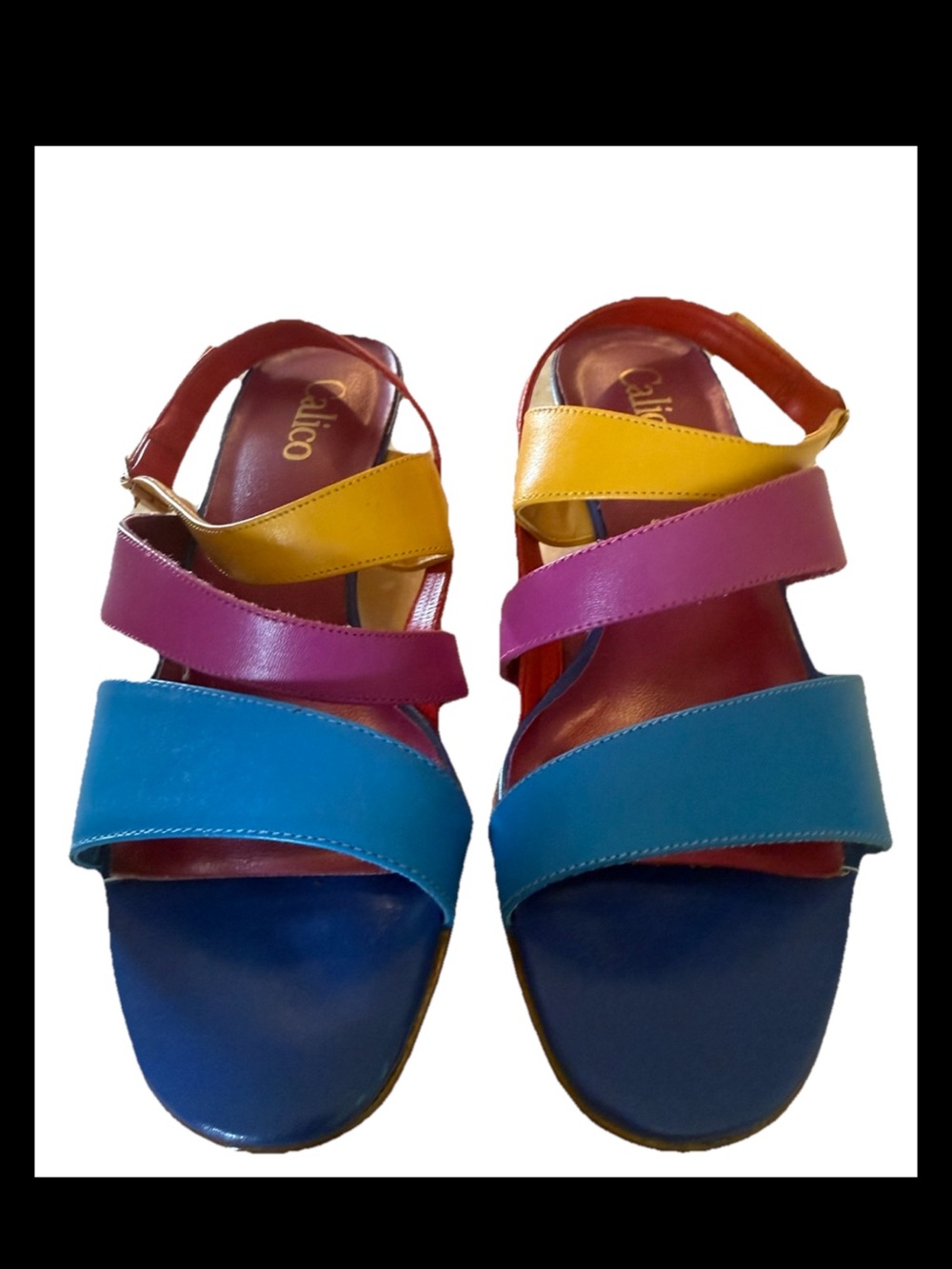 Vintage Calico Strappy Leather Heel Sandals Size 5.5M